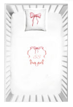 Load image into Gallery viewer, Pink Bow Personalized Fitted Crib Sheet and Pillow Case
