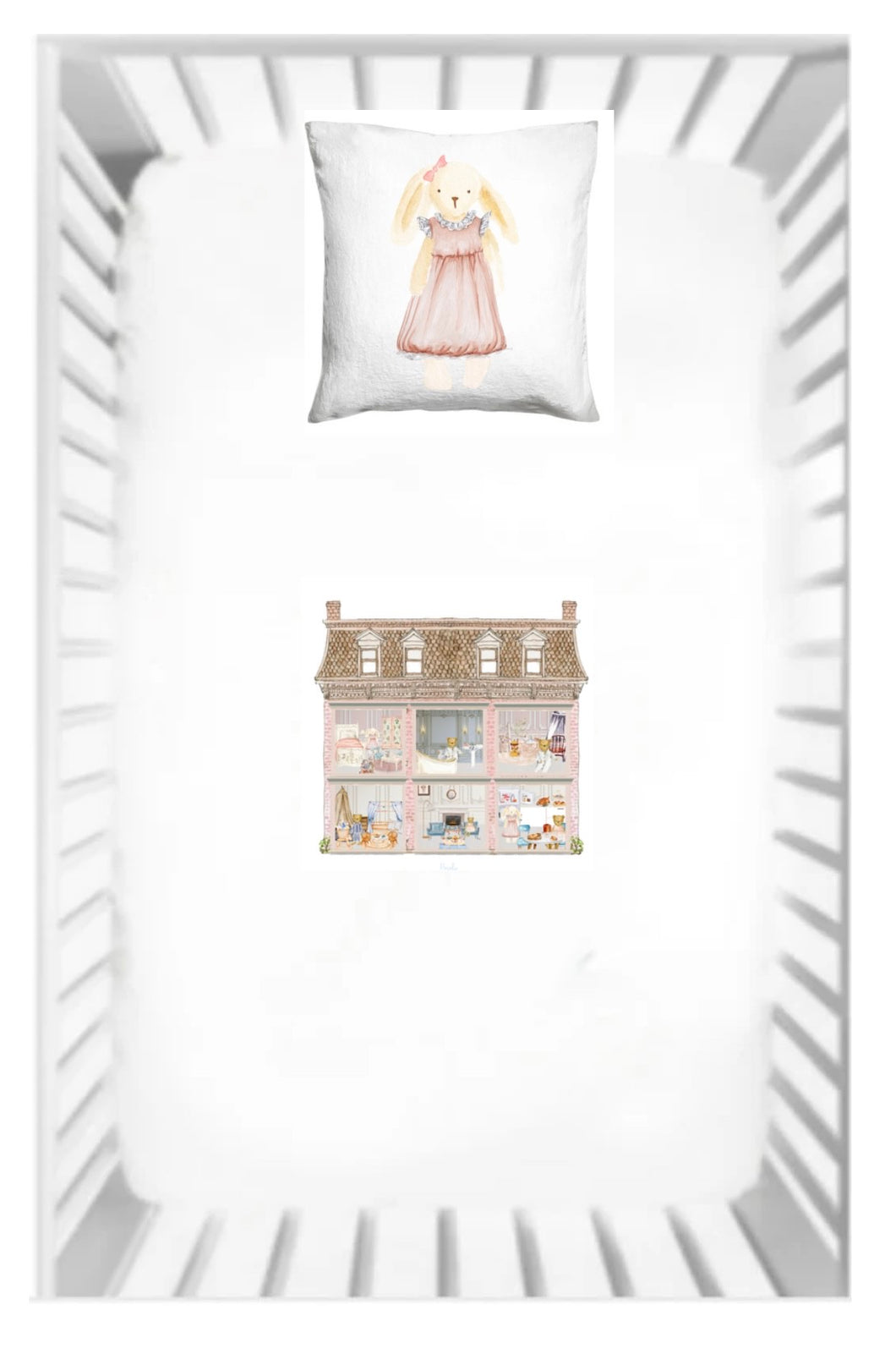 Rabbit Doll House Fitted Crib Sheet and Pillow Case