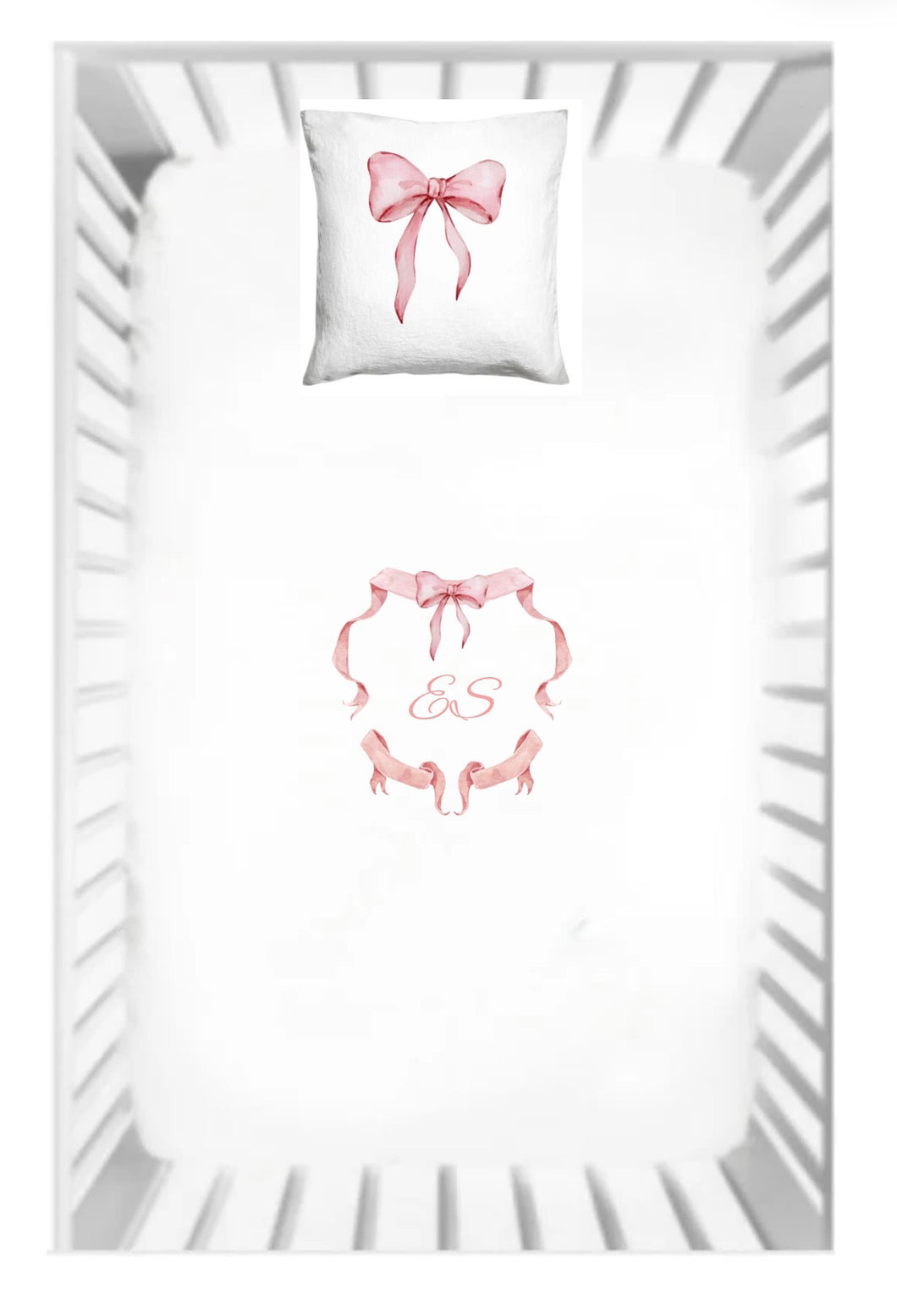 Pink Bow Personalized Fitted Crib Sheet and Pillow Case